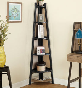 Benzara High And Spacey Stylish Black Wooden Ladder Shelf