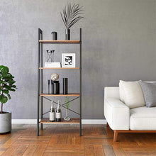 Load image into Gallery viewer, Benzara 4 Tiered Rustic Wooden Ladder Shelf With Iron Framework