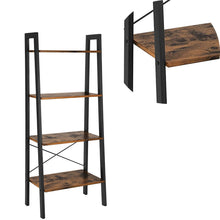 Load image into Gallery viewer, Benzara 4 Tiered Rustic Wooden Ladder Shelf With Iron Framework