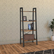 Load image into Gallery viewer, Benzara 4 Tiered Rustic Wooden Ladder Shelf With Iron Framework