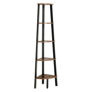 Five Tier Ladder Style Wooden Corner Bookshelf With Iron Framework