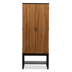 Baxton Studio Marya Mid-Century Modern Dark Brown And Walnut Two-Tone Wine Cabinet