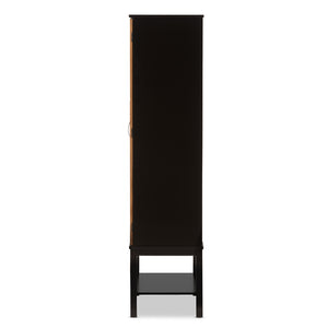 Baxton Studio Marya Mid-Century Modern Dark Brown And Walnut Two-Tone Wine Cabinet