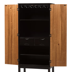 Baxton Studio Marya Mid-Century Modern Dark Brown And Walnut Two-Tone Wine Cabinet