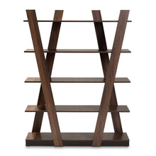 Load image into Gallery viewer, Modern Walnut Brown Finished 5-Tier Wood Geometric Display Shelf