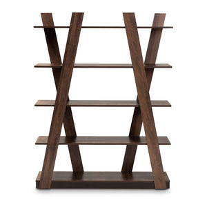 Modern Walnut Brown Finished 5-Tier Wood Geometric Display Shelf