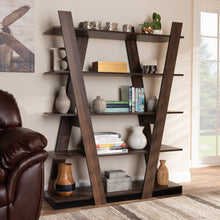 Load image into Gallery viewer, Modern Walnut Brown Finished 5-Tier Wood Geometric Display Shelf