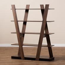 Load image into Gallery viewer, Modern Walnut Brown Finished 5-Tier Wood Geometric Display Shelf