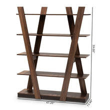 Load image into Gallery viewer, Modern Walnut Brown Finished 5-Tier Wood Geometric Display Shelf