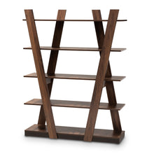 Load image into Gallery viewer, Modern Walnut Brown Finished 5-Tier Wood Geometric Display Shelf